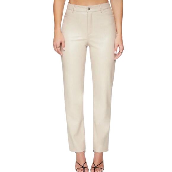 Dynamite Gisele Straight Leg Faux Leather Pants Natural Beige 8 - Picture 1 of 6